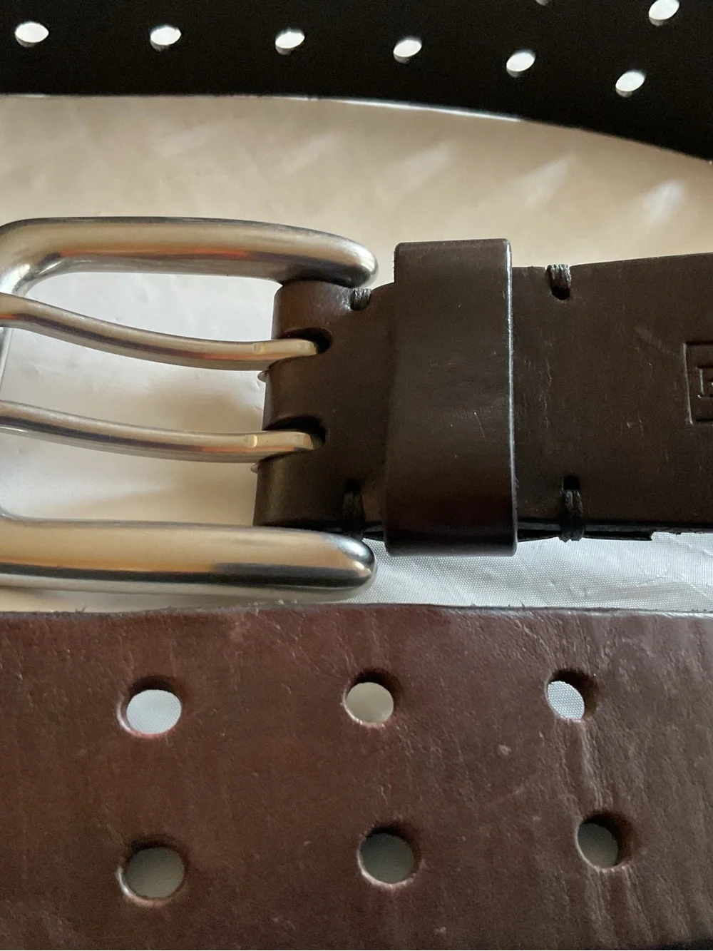 Lauren Ralph Lauren Dark Brown Leather Double Prong Adjustment Holes Belt